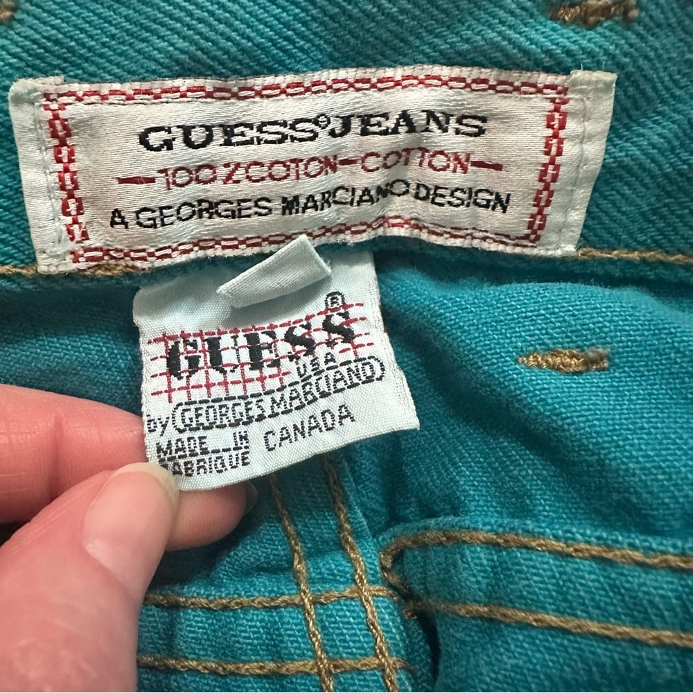 Guess by George Marciano Vintage 80’s Turquoise Teal Denim Jeans Size 32 - Picture 9 of 10